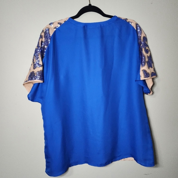 Tracy Reese for Neiman Marcus top royal blue plus size XXL sequin blouse - Picture 7 of 11